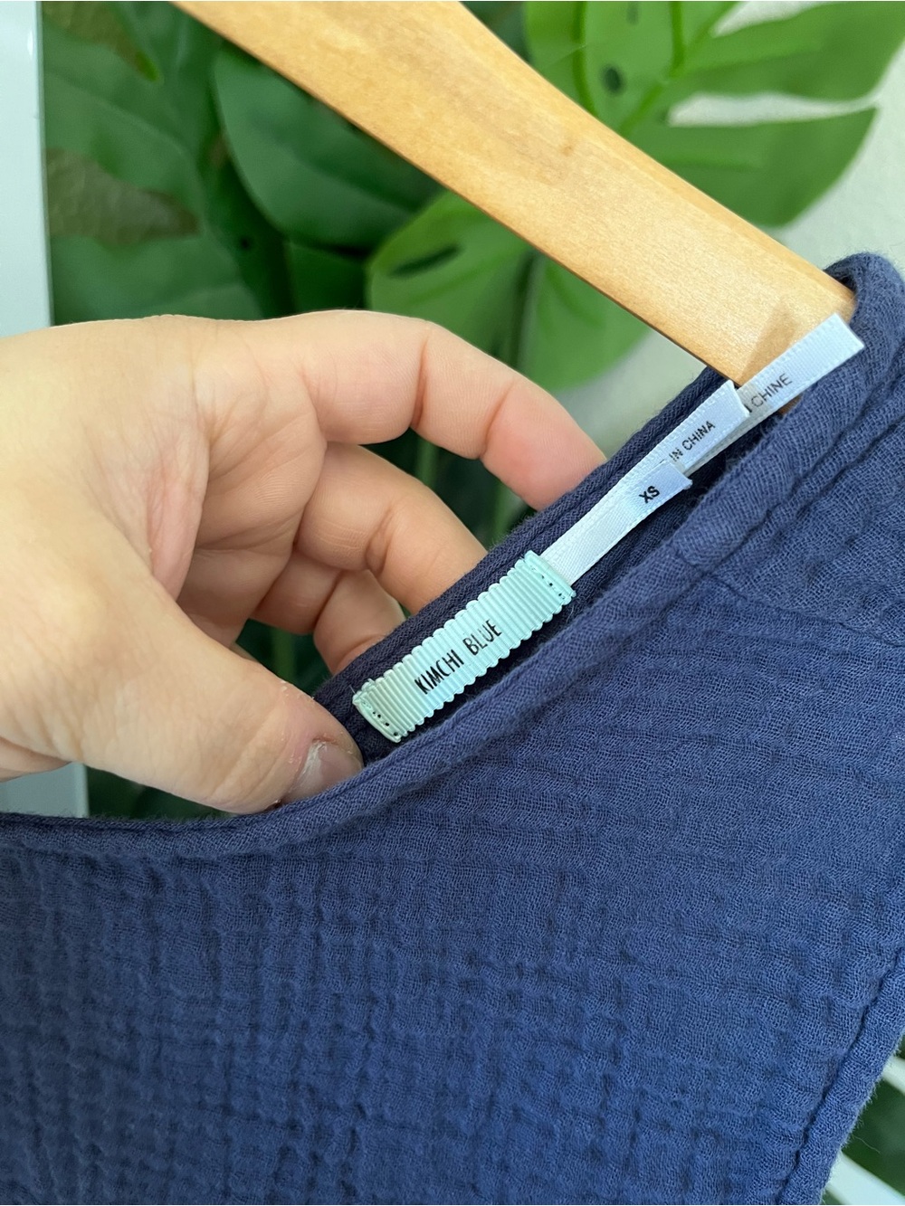 ✨ Navy Blue Cotton Gauze Tie Front Crop Top XS | Coastal Boho Minimalist Chic - Picture 4 of 5